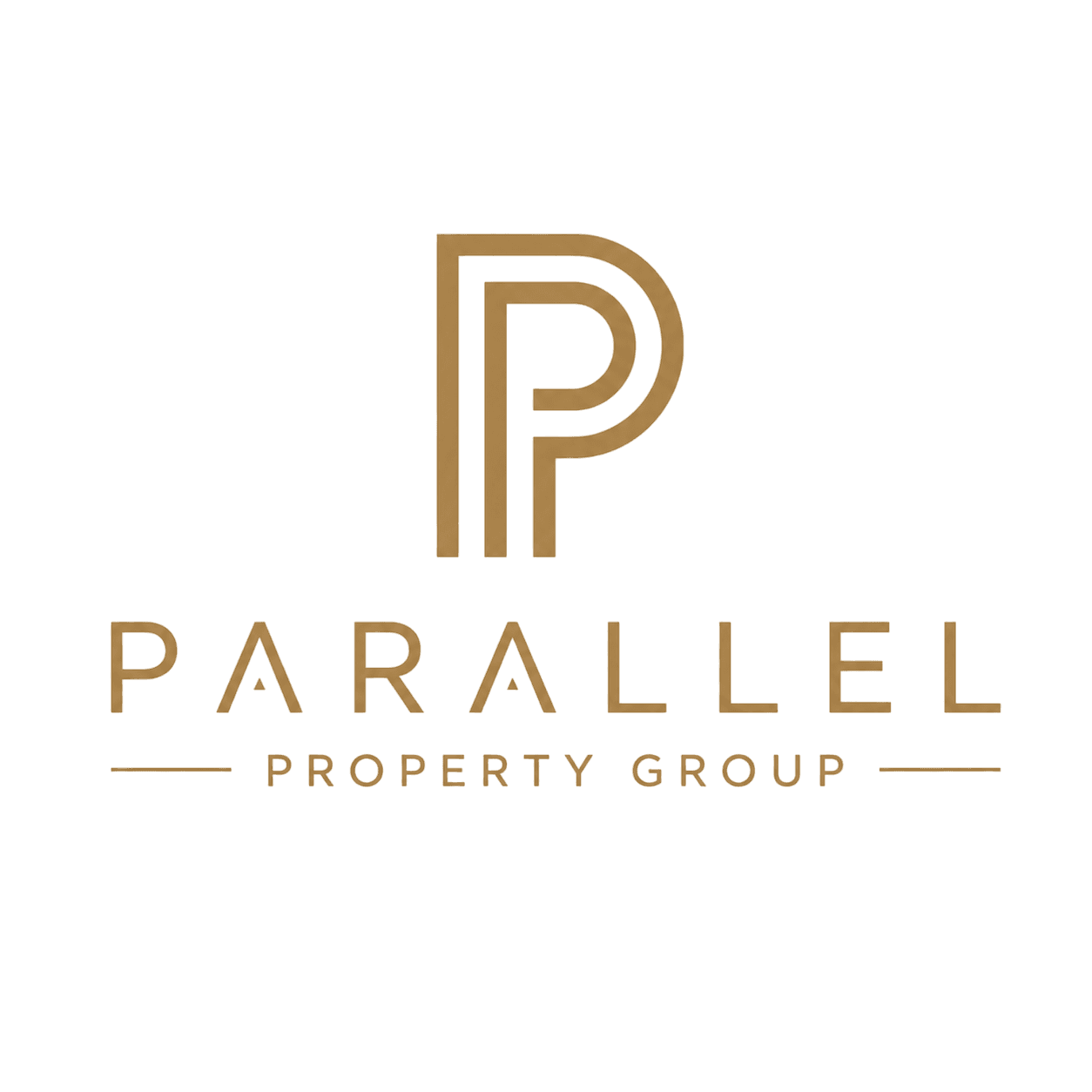 Gold logo for Parallel Property Group featuring a stylized P made of parallel lines.